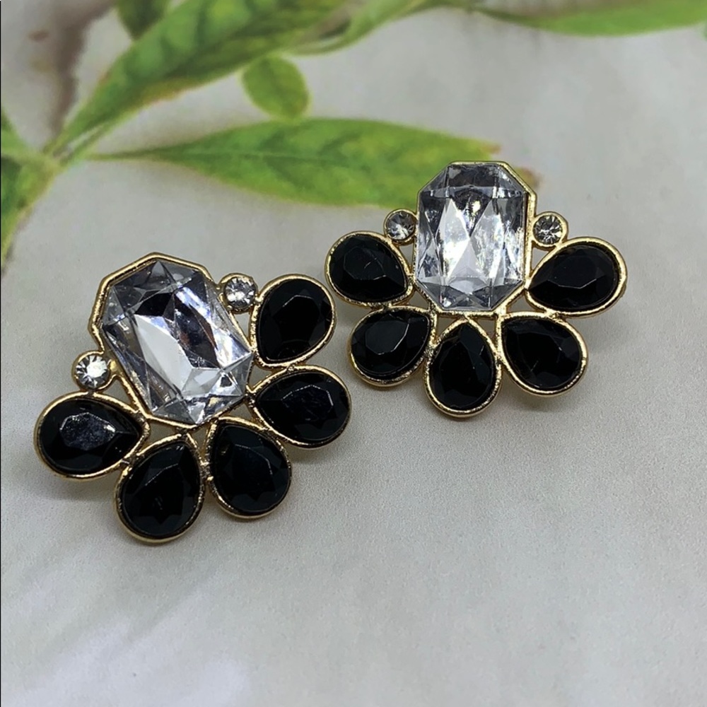 Gold Black and White Earrings